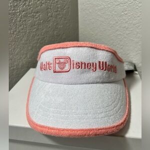 Disney Walt Disney World Terry‎ Cloth Visor adjustable White Pink hat one size